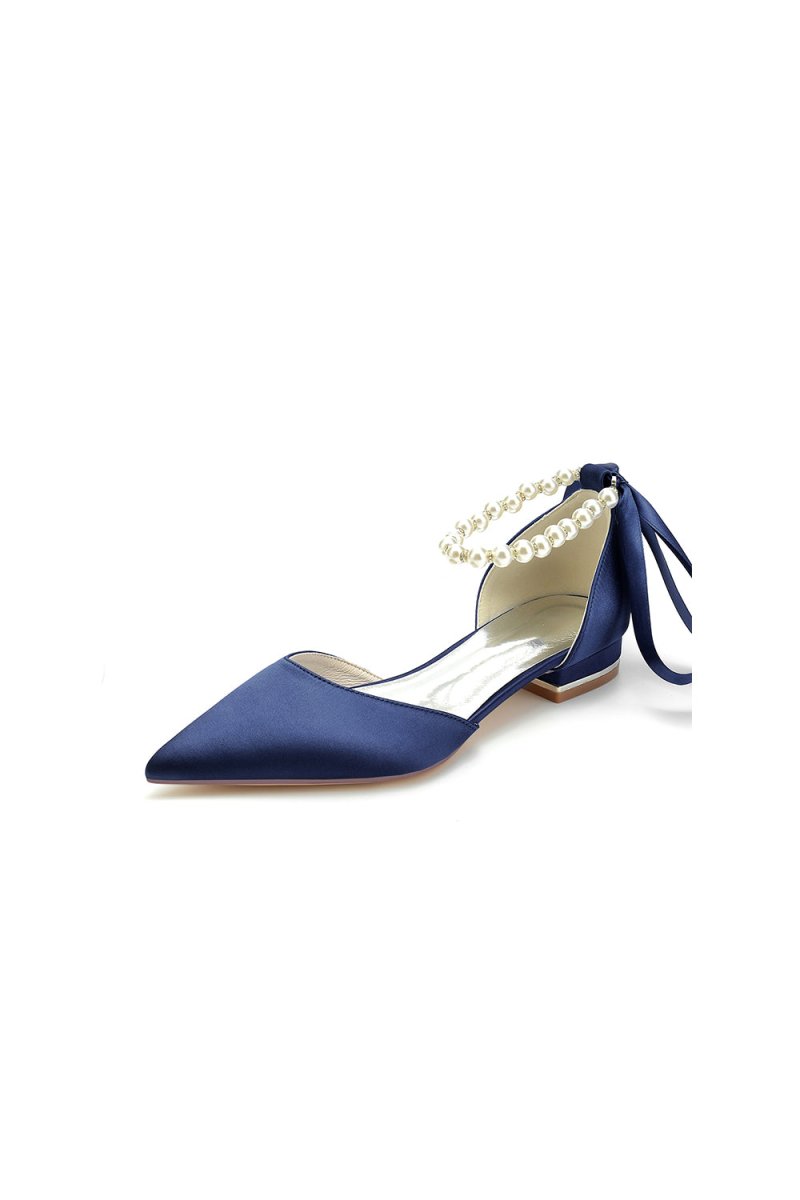 Pearl Ribbon Pointed Toe Ankle Strap Kitten Heels