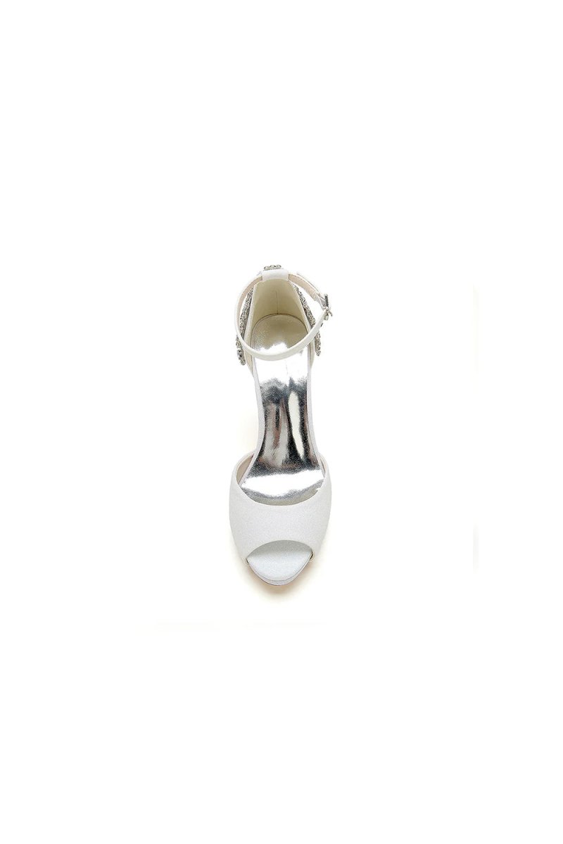 Peep Toe Chunky Heel Rhinestone Embellished