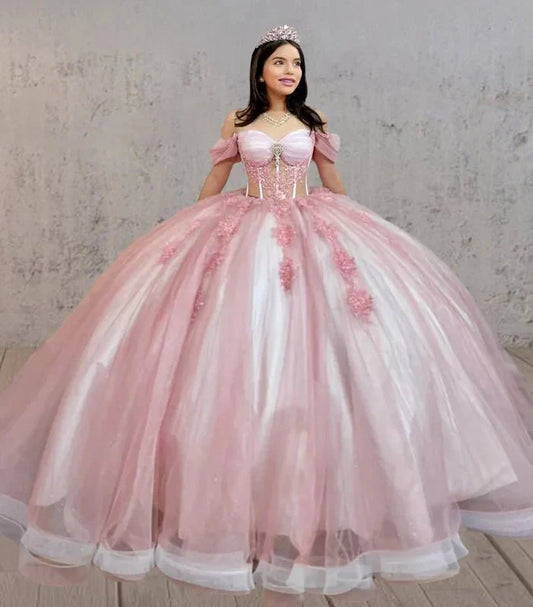 Pink Quinceanera Dresses Off The Shoulder with Appliques