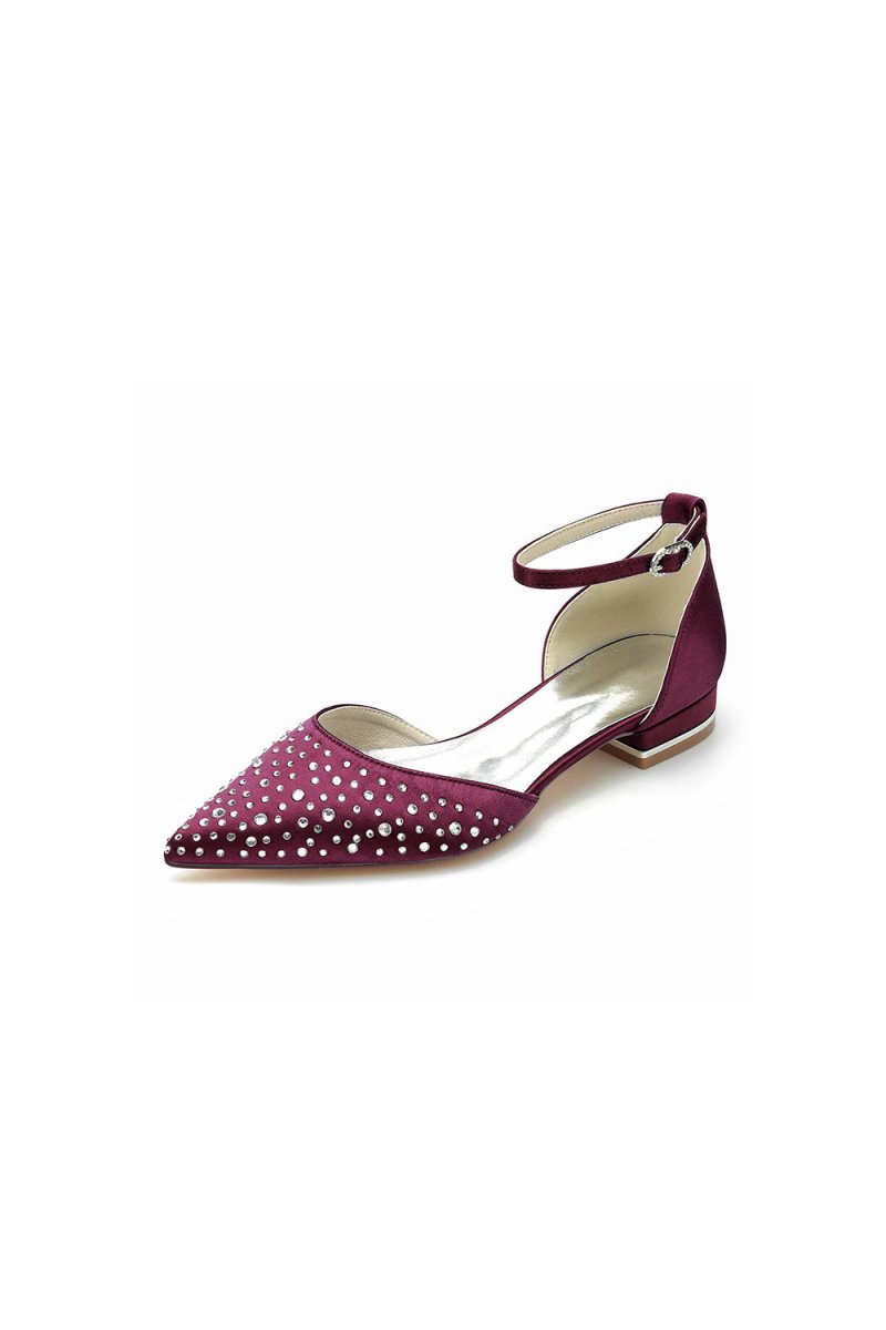 Pointed Toe Beaded Ankle Strap Buckle Kitten Heels