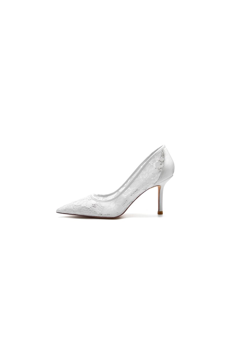 Pointed Toe Bridal Heels with Lace