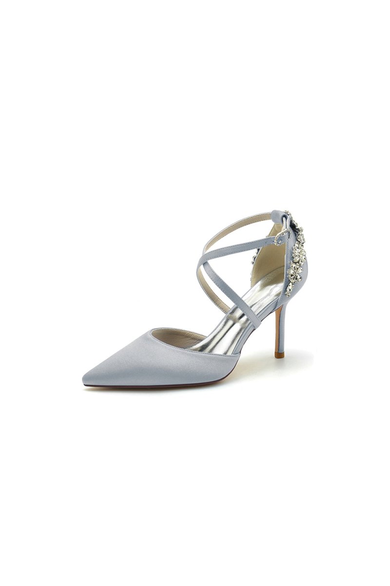 Pointed Toe Cross Strap With Rhinestones Stiletto Heels