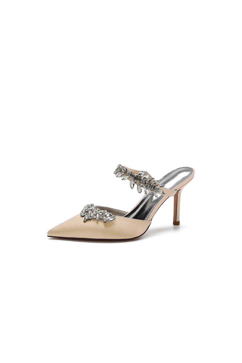 Pointed Toe Crystal Flower Strap Stiletto Heel