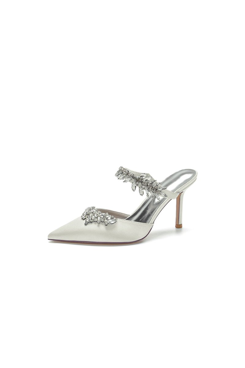 Pointed Toe Crystal Flower Strap Stiletto Heel