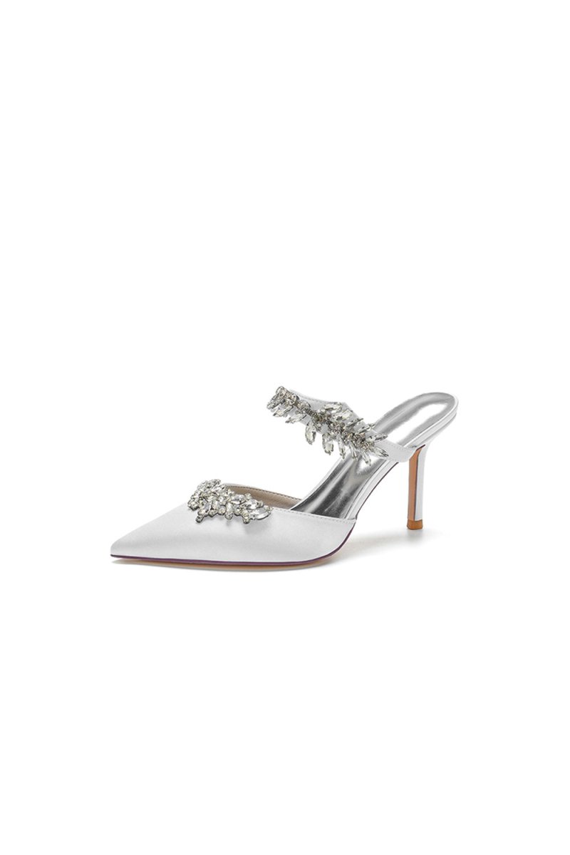 Pointed Toe Crystal Flower Strap Stiletto Heel