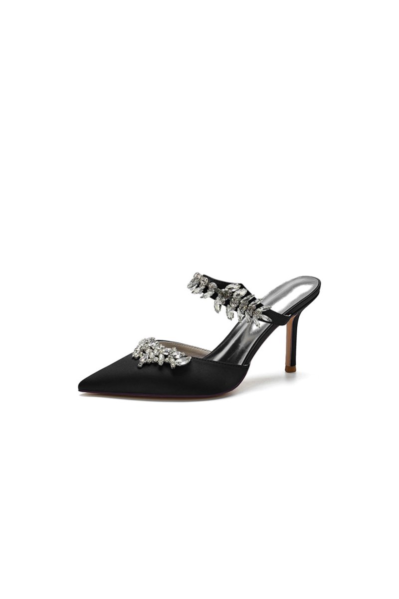 Pointed Toe Crystal Flower Strap Stiletto Heel