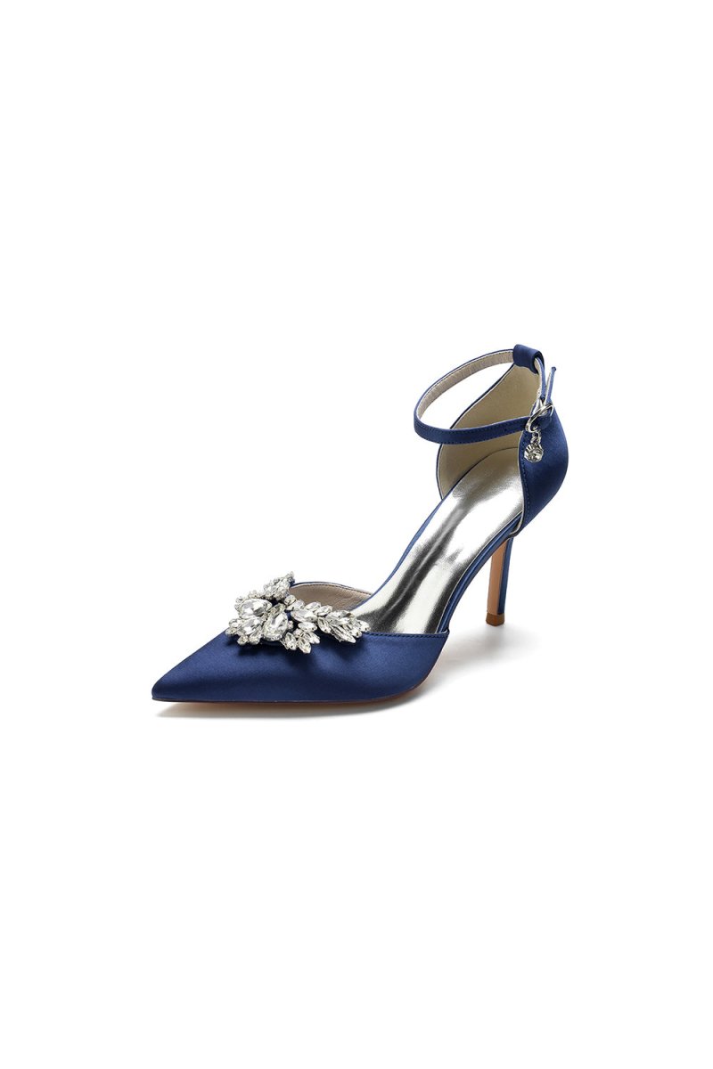 Pointed Toe Crystal Party Ankle Strap Heels Shoes
