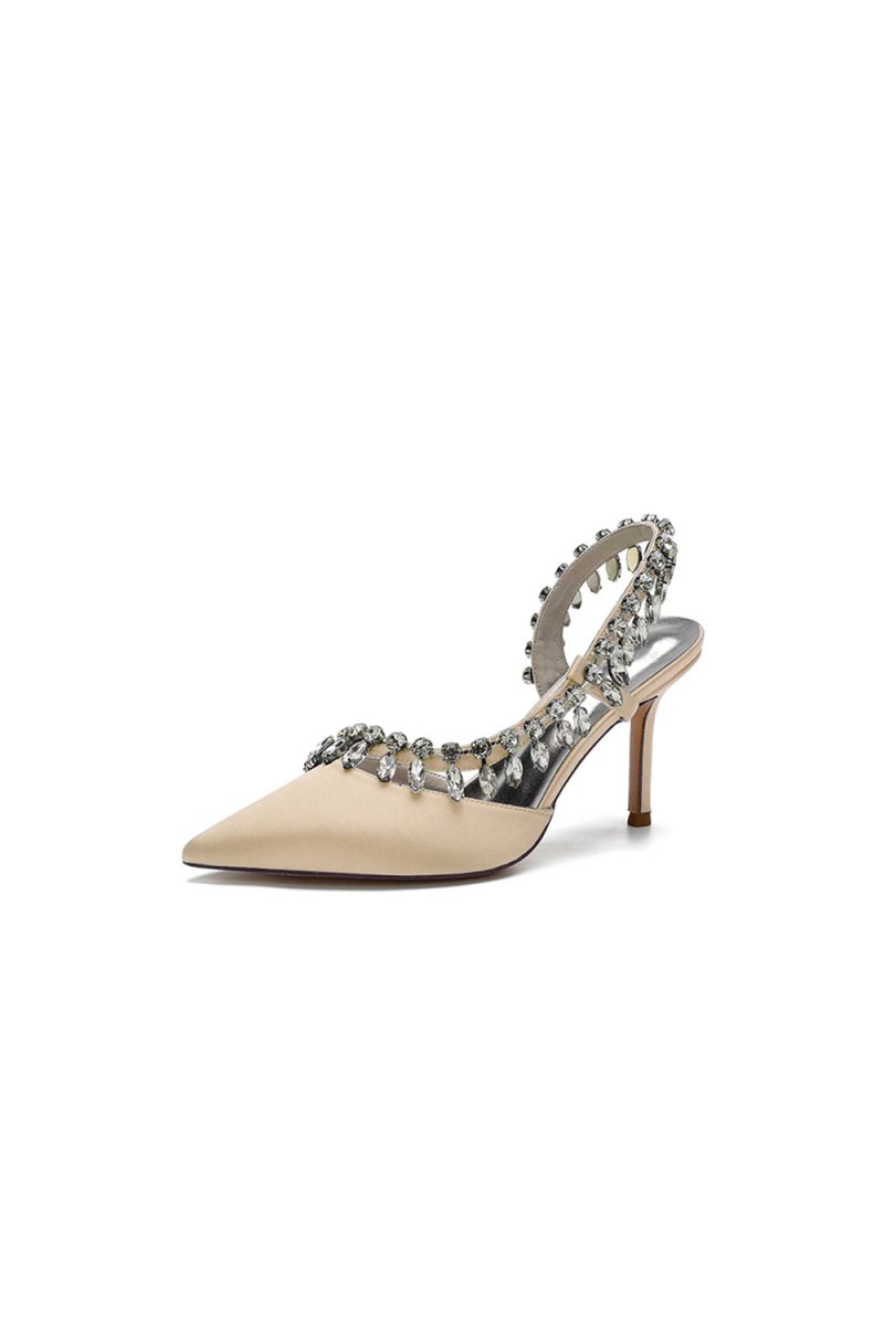 Pointed Toe Heels With Crystal Slingback Strap