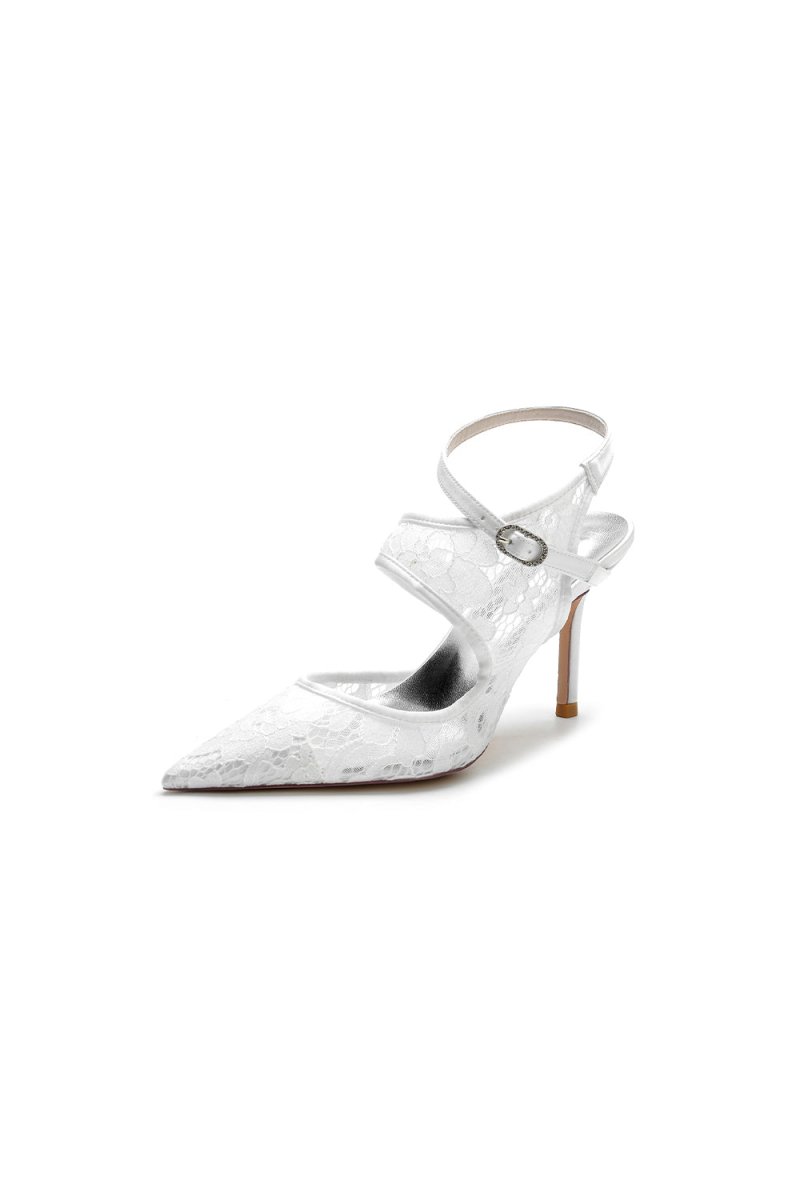 White Bridal Heels with Lace Appliques