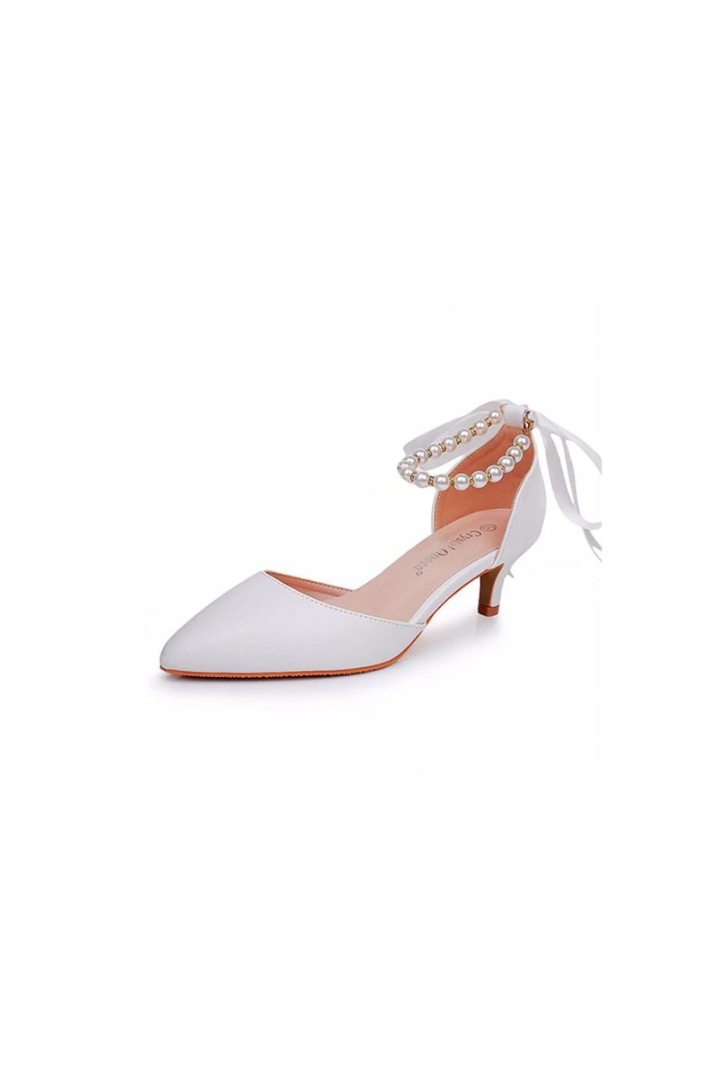 Pointed Toe Kitten Heels Ankle-Strap Wedding Shoes