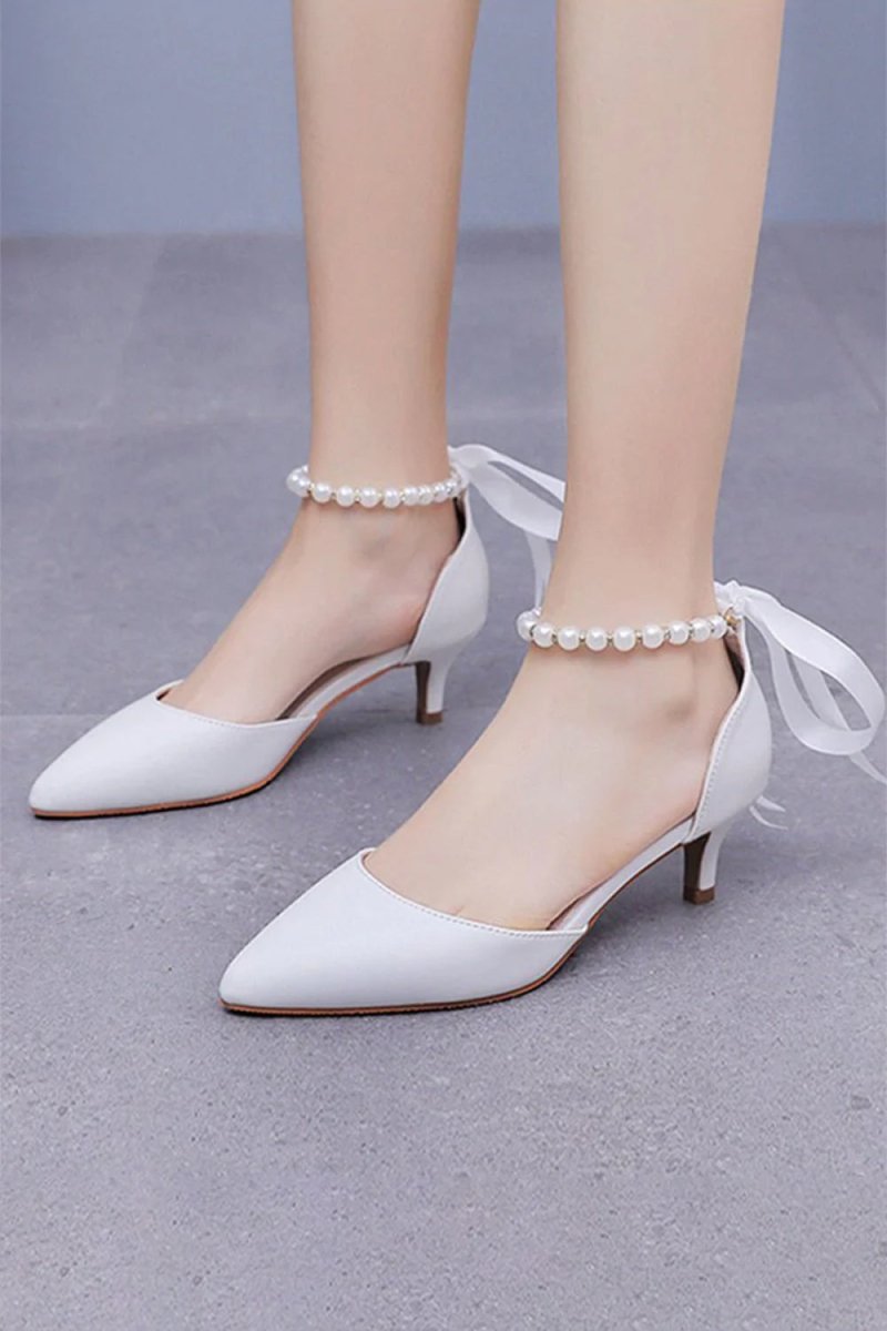 Pointed Toe Kitten Heels Ankle-Strap Wedding Shoes