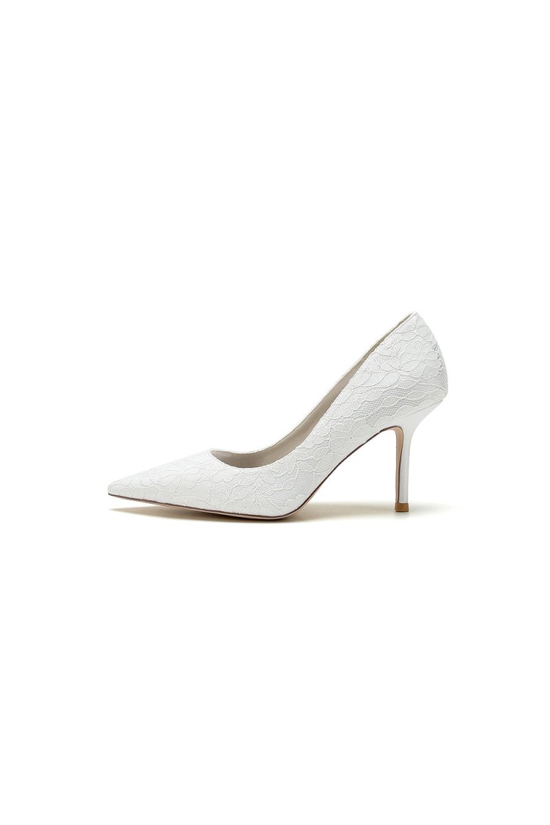 Simple Pointed Toe Lace Wedding Heels