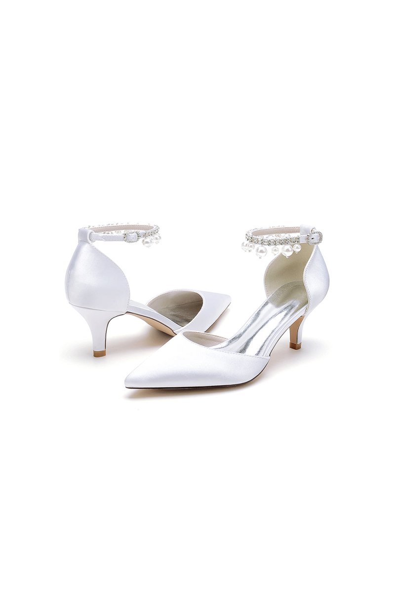 Pointed Toe Pearl Strap Kitten Heels