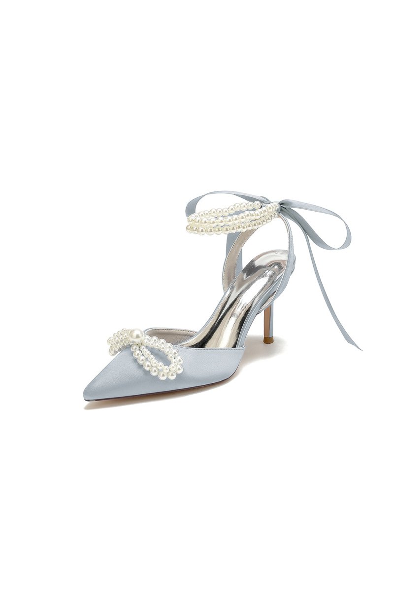 Pointed Toe Pearl Strap with Ribbon Tie