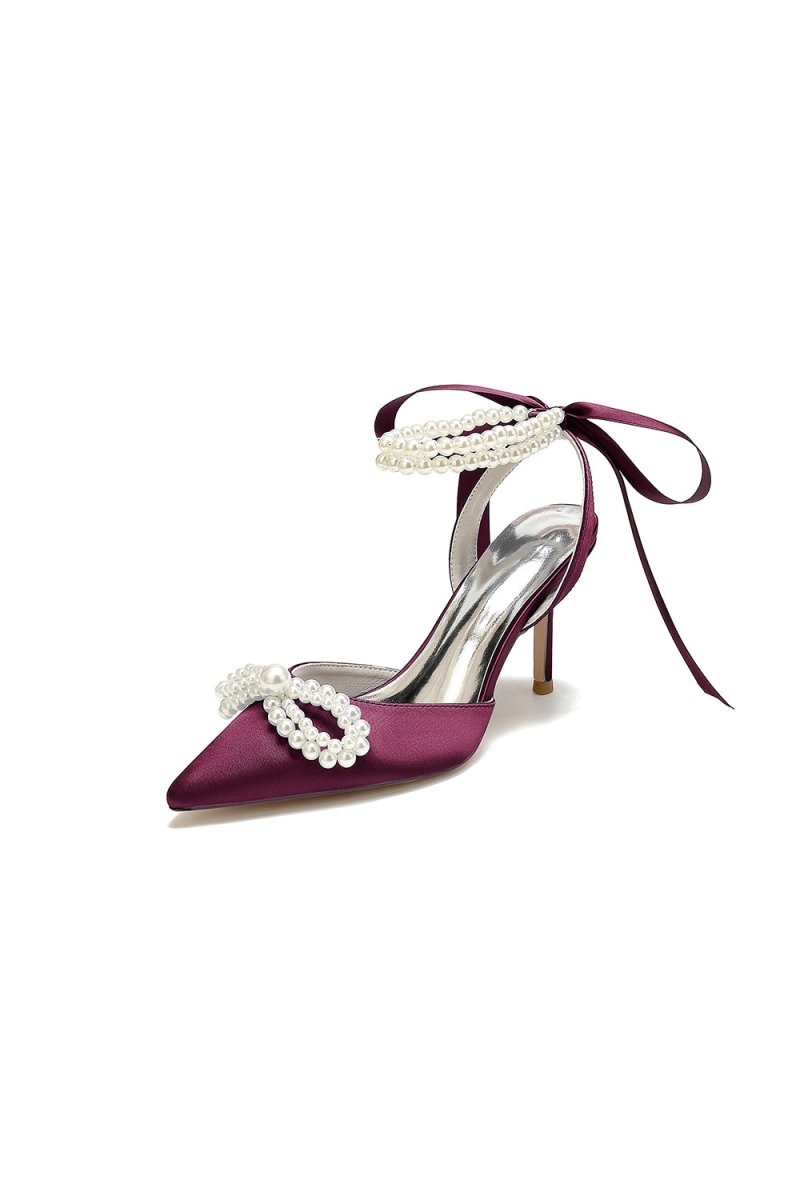 Pointed Toe Pearl Strap with Ribbon Tie