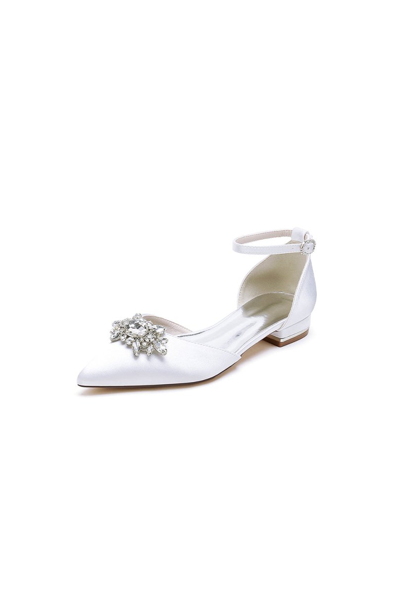 Pointed Toe Rhinestone Ankle Strap Kitten Heels