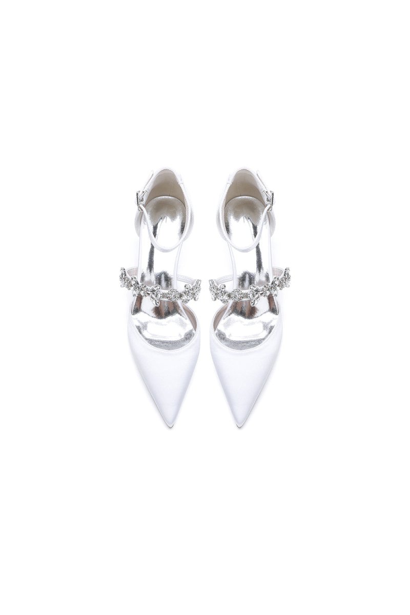 Pointed Toe Rhinestone Ankle Straps High Heels