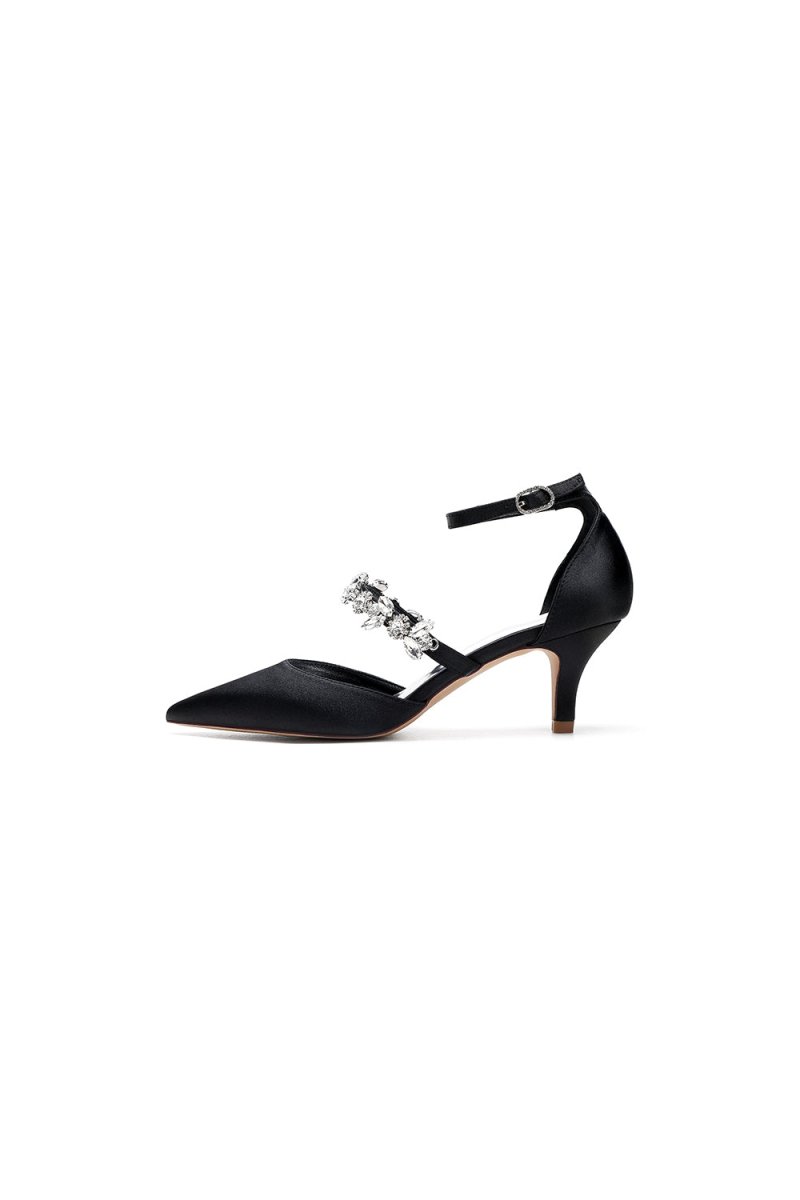 Pointed Toe Rhinestone Ankle Straps High Heels