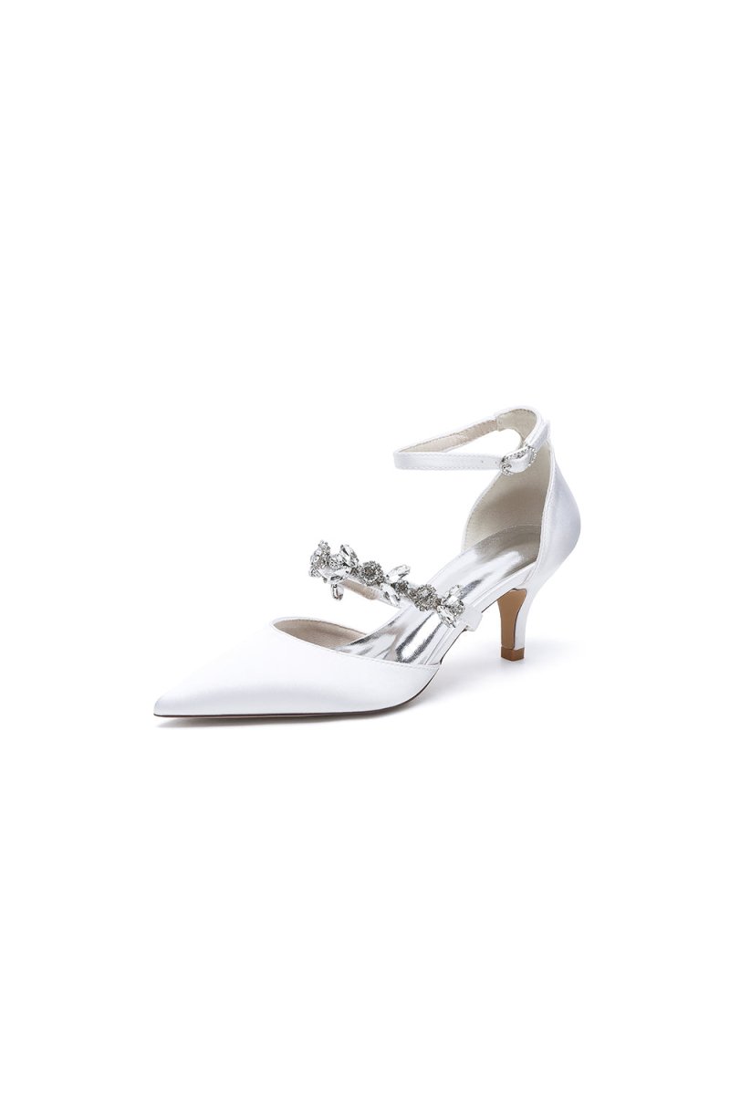 Pointed Toe Rhinestone Ankle Straps High Heels