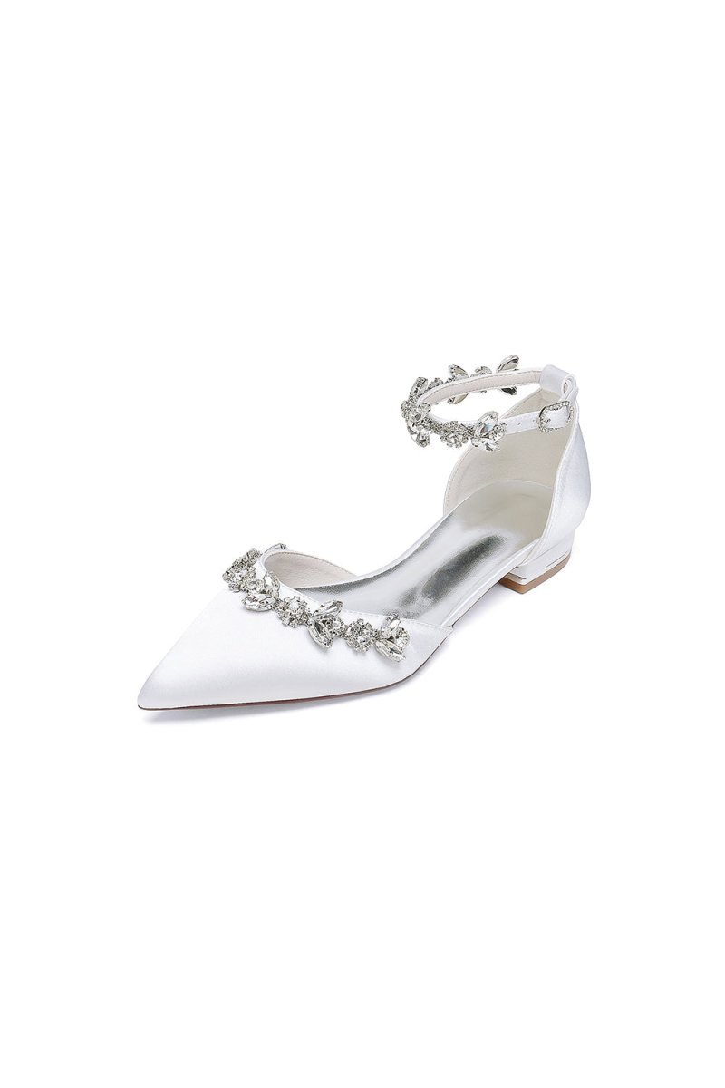 Pointed Toe Rhinestone Beaded Ankle Strap Kitten Heels