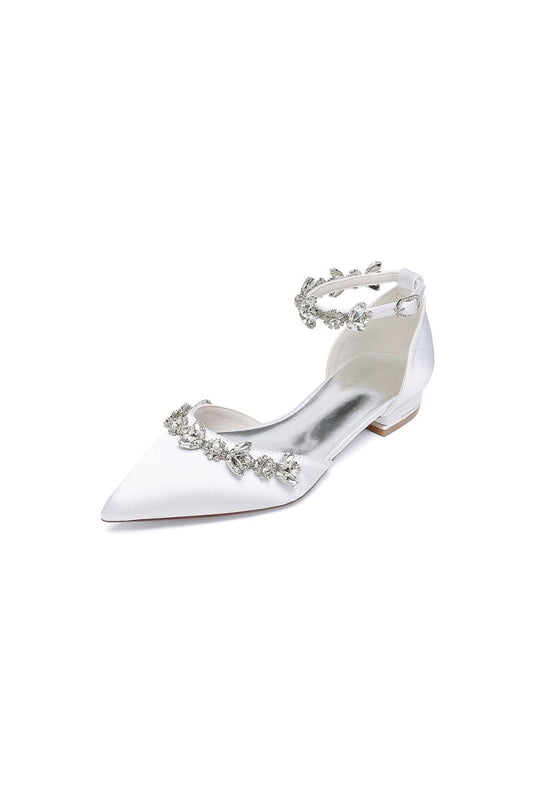 Pointed Toe Rhinestone Beaded Ankle Strap Kitten Heels