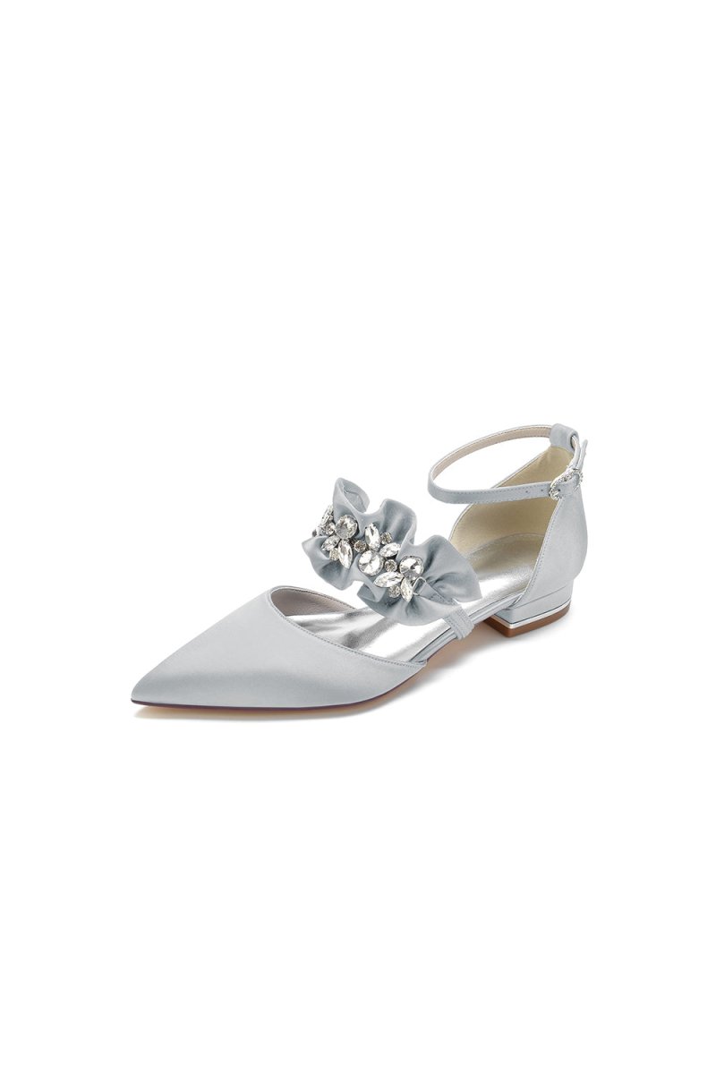 Pointed Toe Rhinestone Beaded Buckle Kitten Heels
