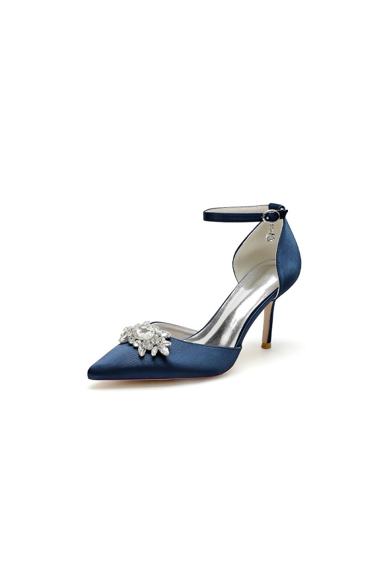 White Pointed Toe with Rhinestone Flower