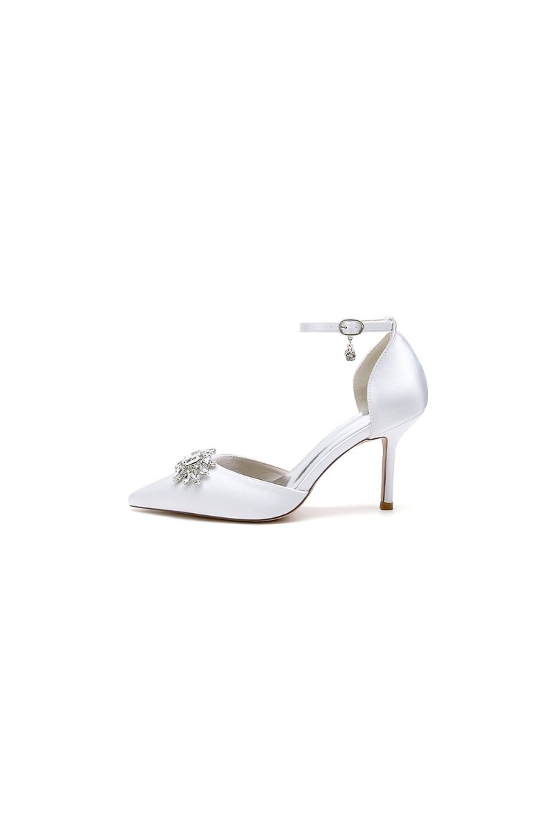 White Pointed Toe with Rhinestone Flower