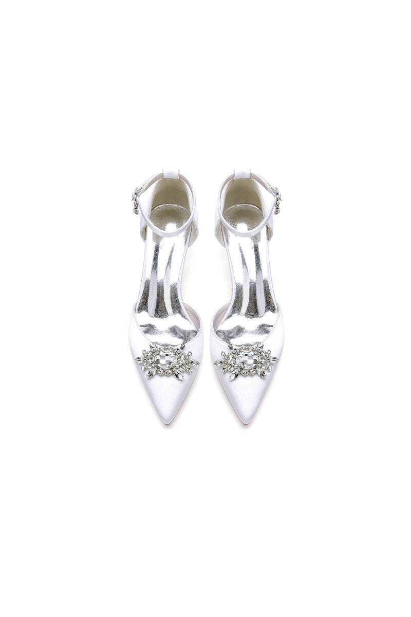 White Pointed Toe with Rhinestone Flower