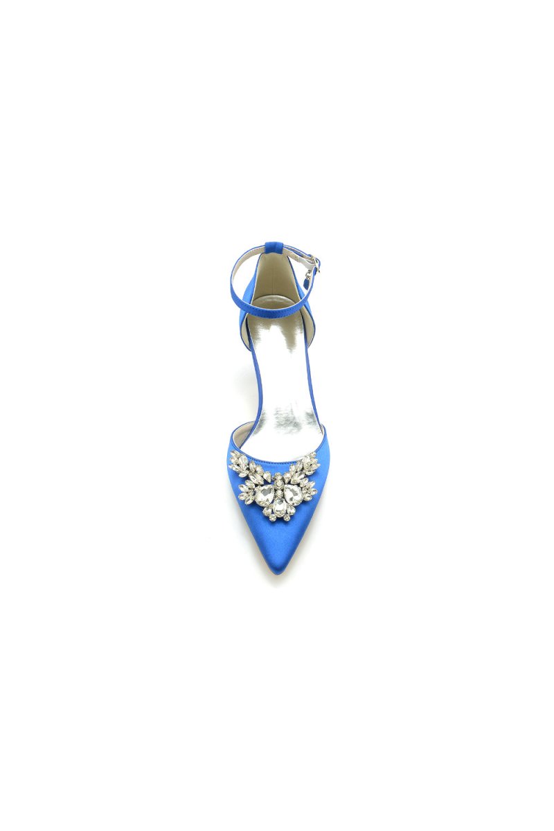 Pointed Toe Satin Kitten Heels With Rhinestone