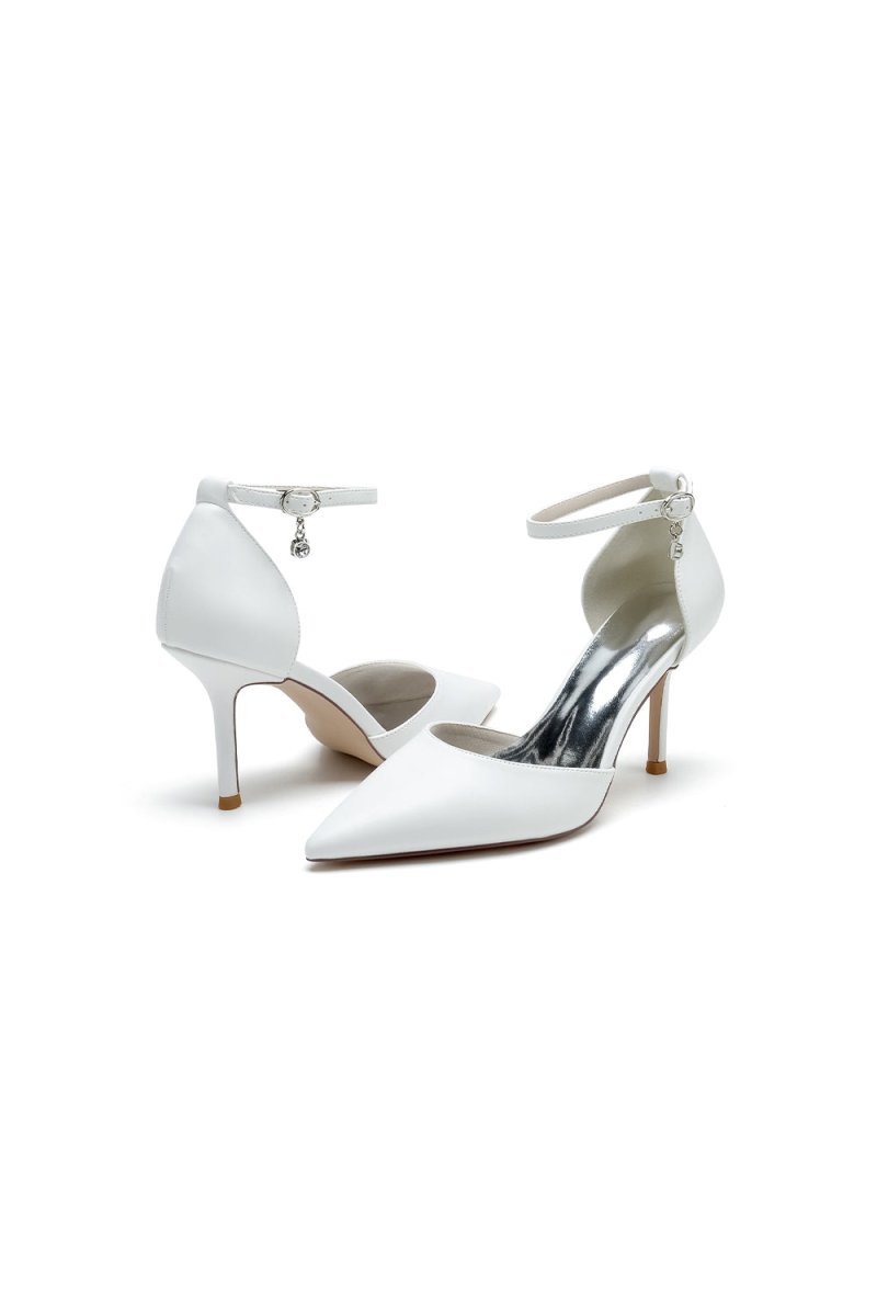 Pointed Toe Sexy Ankle Strap White Satin Wedding Shoes