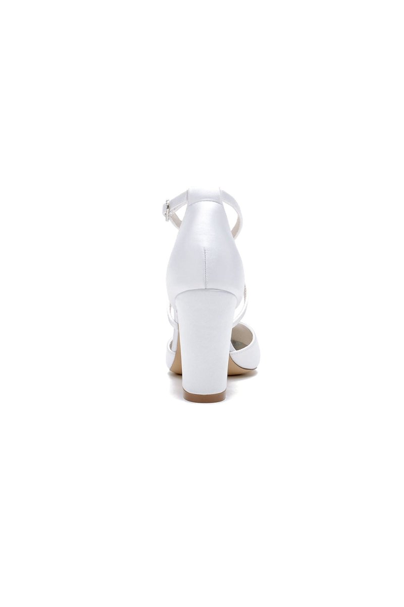 Pointed Toe White  Chunky Heels with Flower