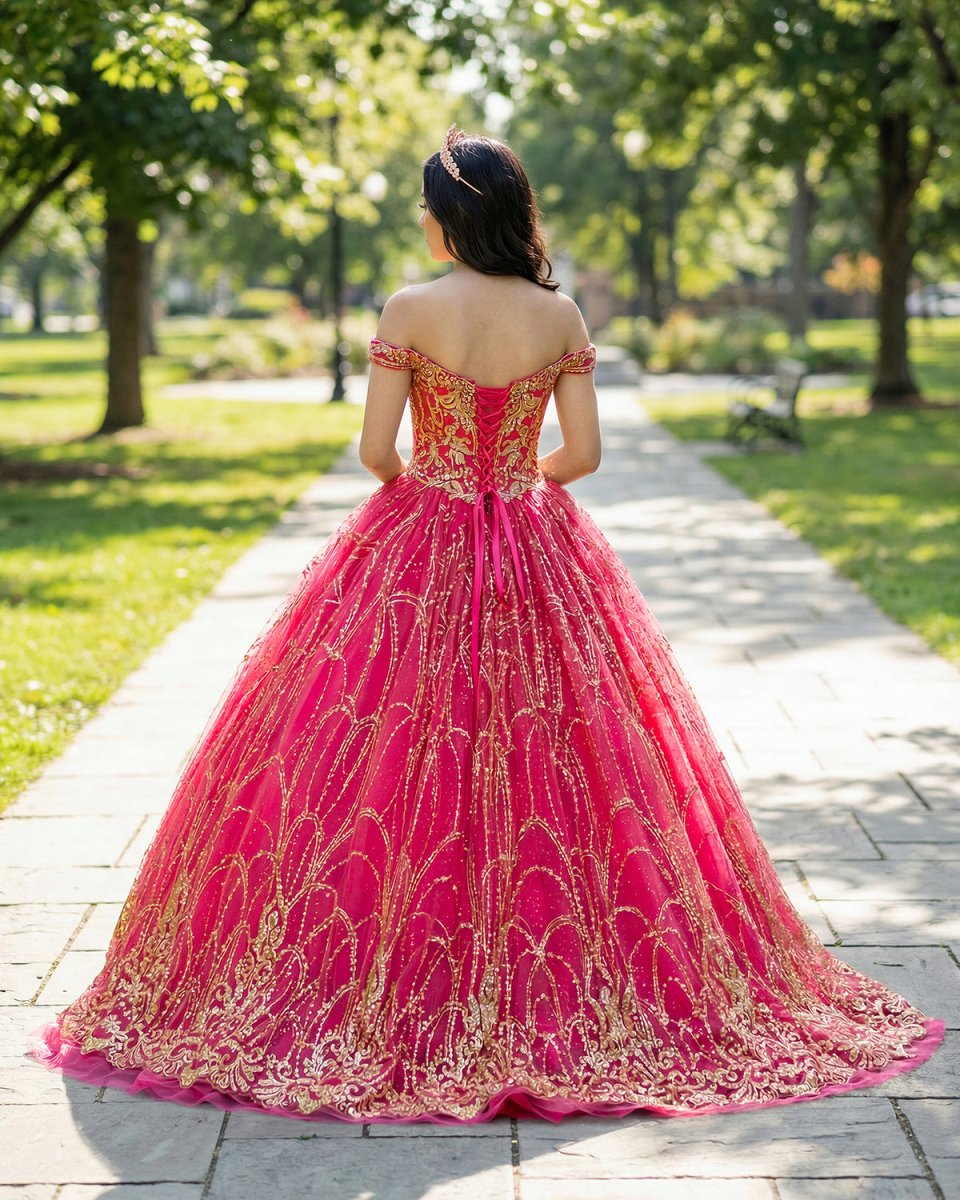 Quinceanera Dress Princess Off-the-Shoulder Red Sequin Lace Ball Gown