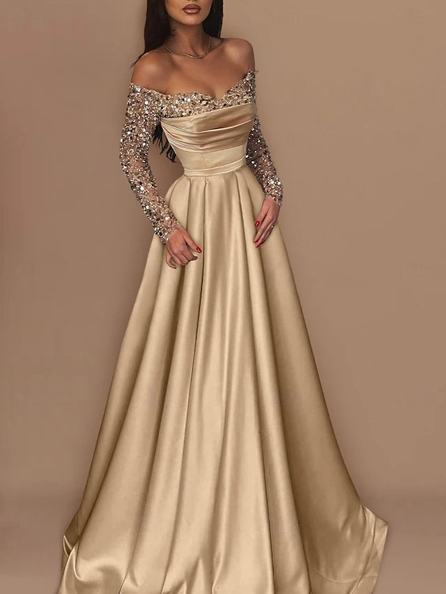 Ball Gown Sweep Brush Train Floor Length Prom Dresses Evening Gown