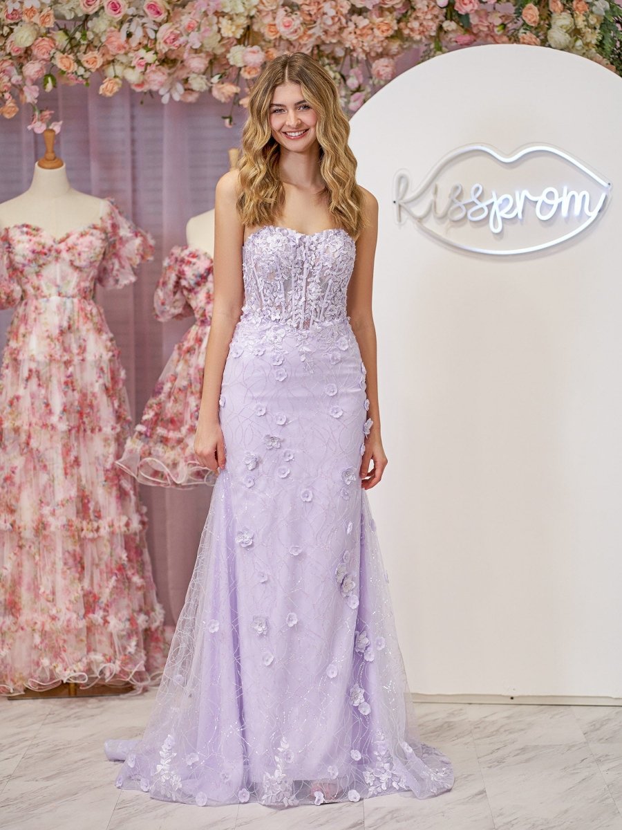 Mermaid Strapless Sequined Lace Prom Dress