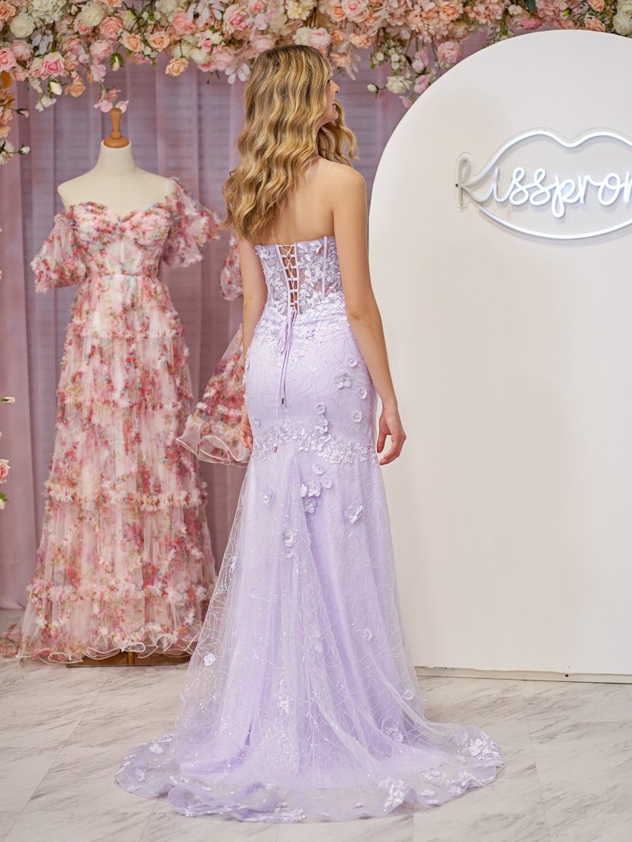 Mermaid Strapless Sequined Lace Prom Dress
