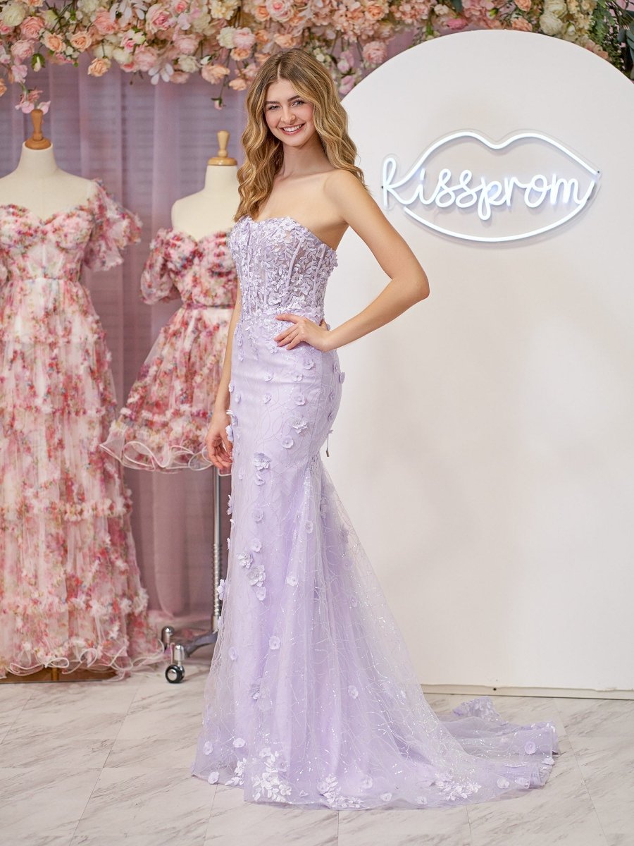 Mermaid Strapless Sequined Lace Prom Dress