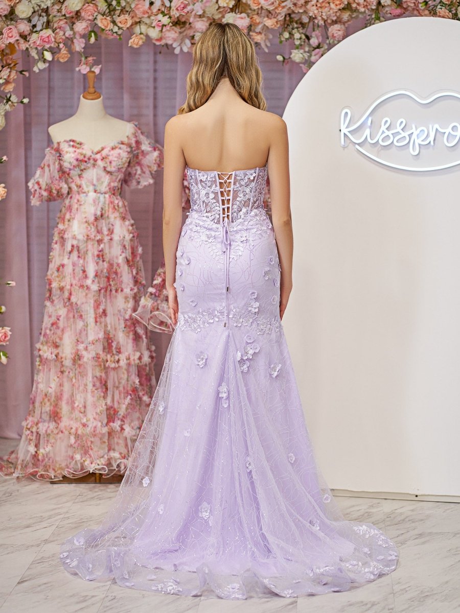 Mermaid Strapless Sequined Lace Prom Dress
