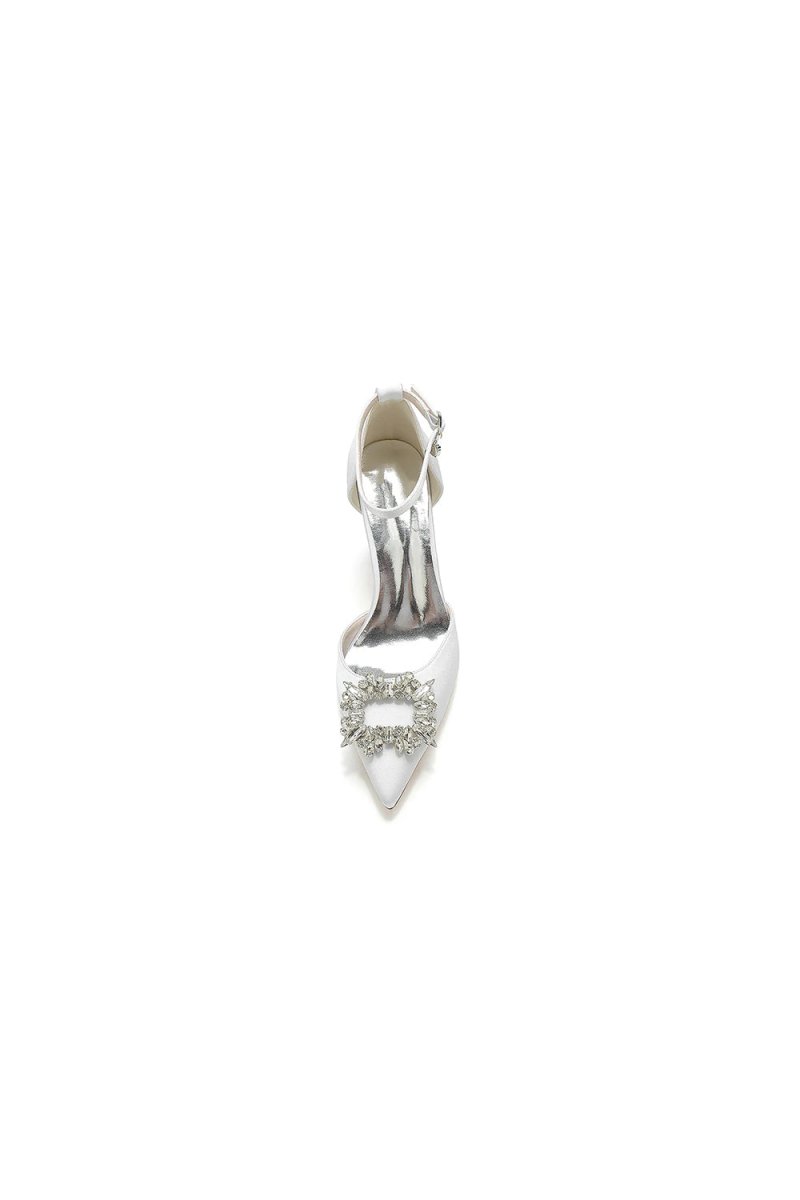 Rhinestone Pointed Toe Ankle Strap Buckle Chunky Heel
