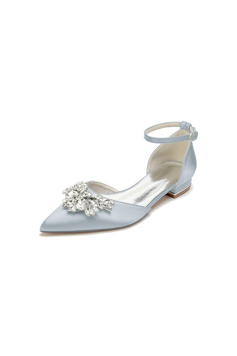 Rhinestone Pointed Toe Ankle Strap Kitten Heels