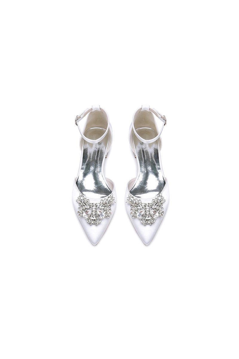 Rhinestone Pointed Toe Ankle Strap Kitten Heels
