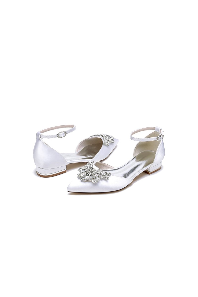 Rhinestone Pointed Toe Ankle Strap Kitten Heels