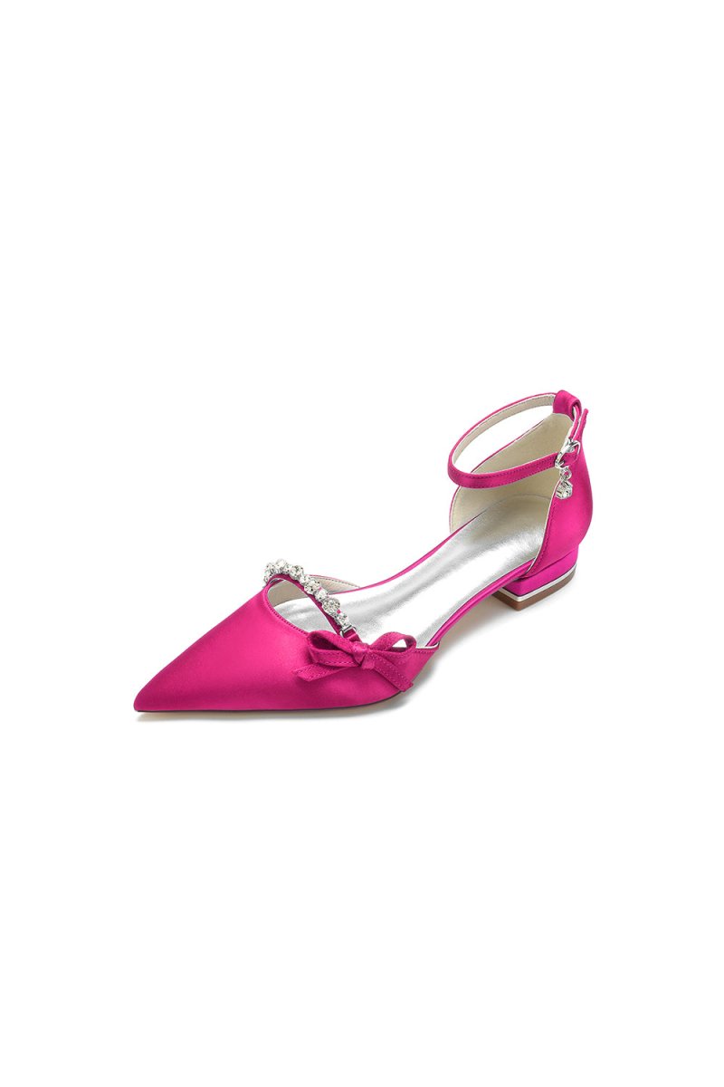 Rhinestone Pointed Toe Kitten Heels With Bow