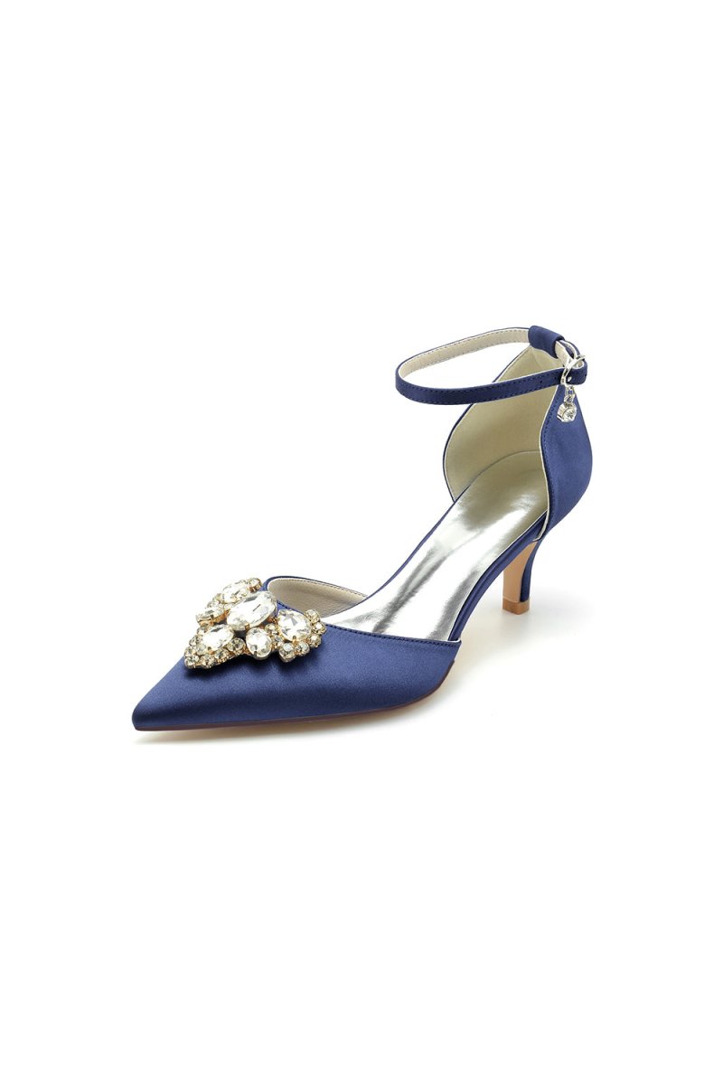 Rhinestone Pointed Toe Kitten Heels With Rhinestone