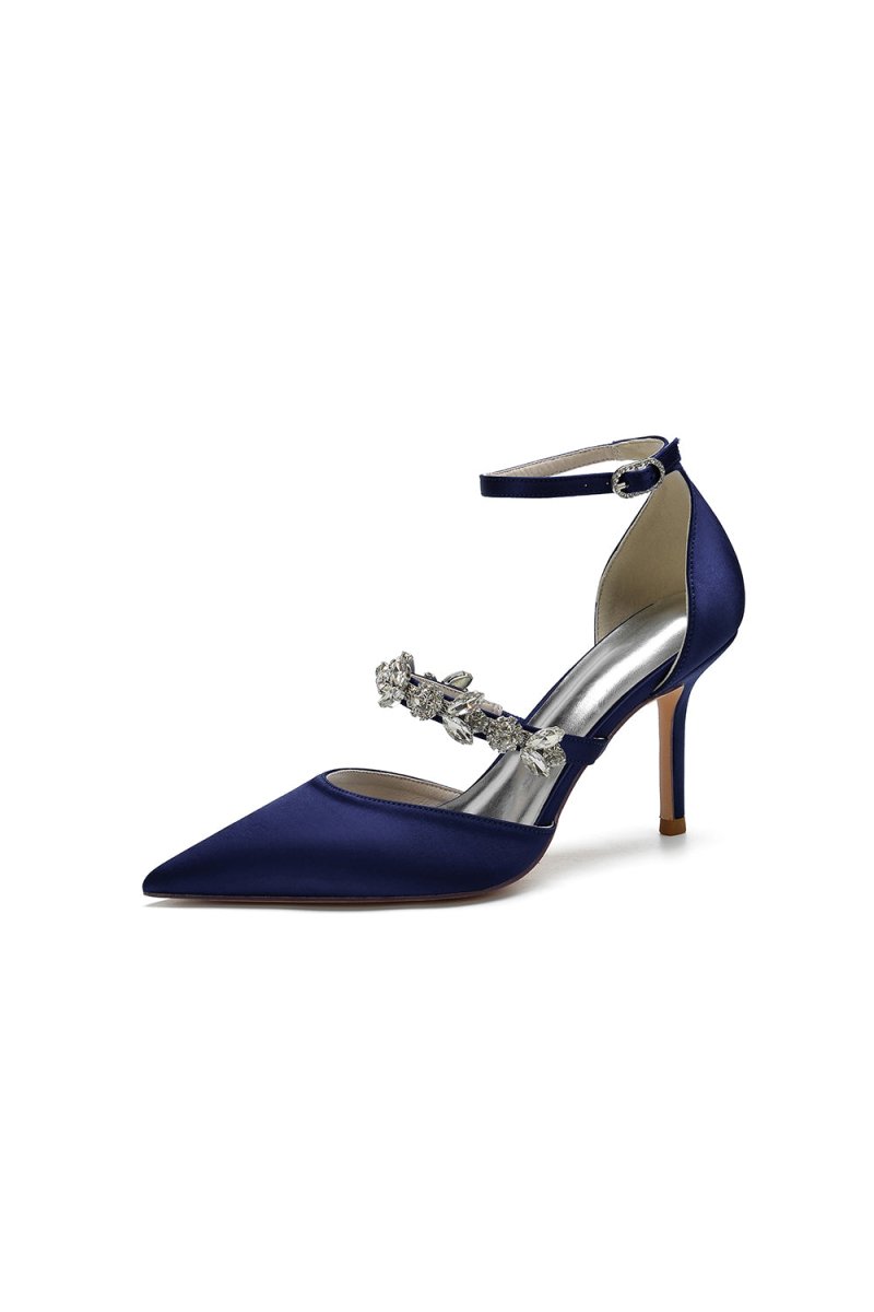 Satin High Heels with Rhinestone Strap