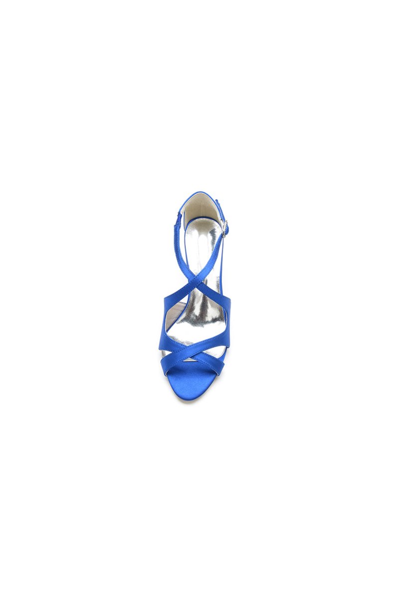 Royal Blue Satin Cross-Strap Pump with Ankle Strap