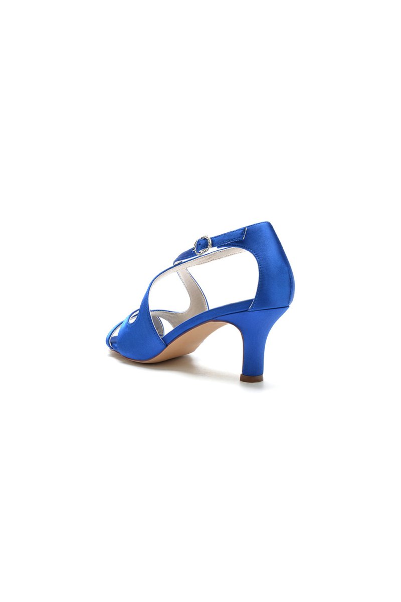 Royal Blue Satin Cross-Strap Pump with Ankle Strap