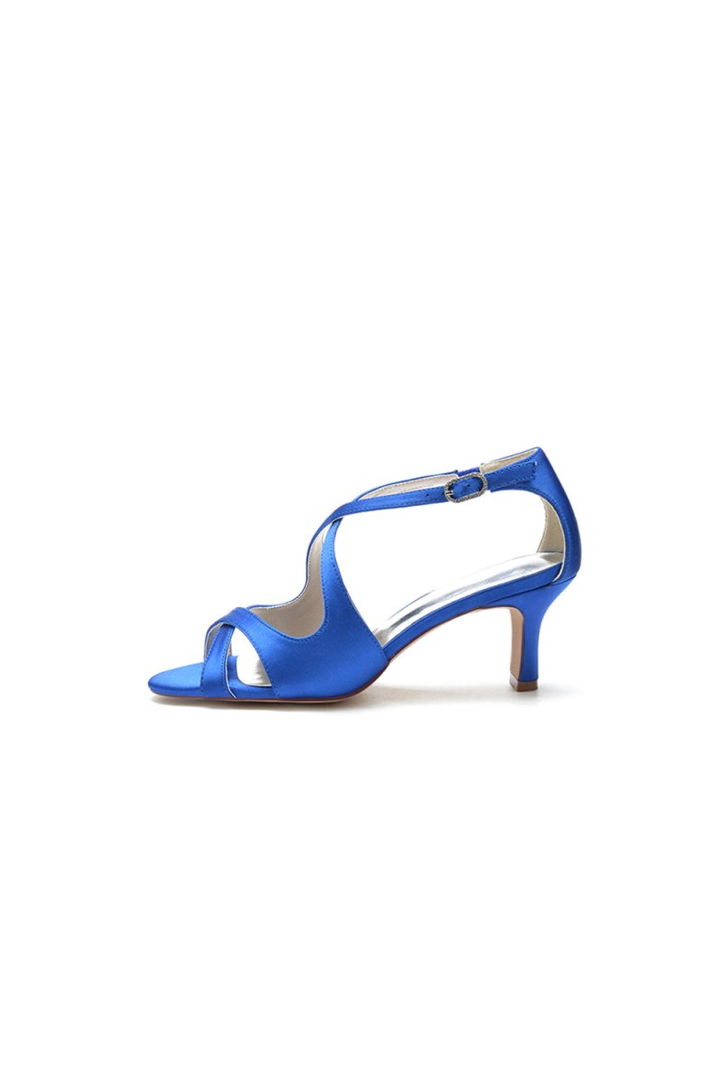 Royal Blue Satin Cross-Strap Pump with Ankle Strap