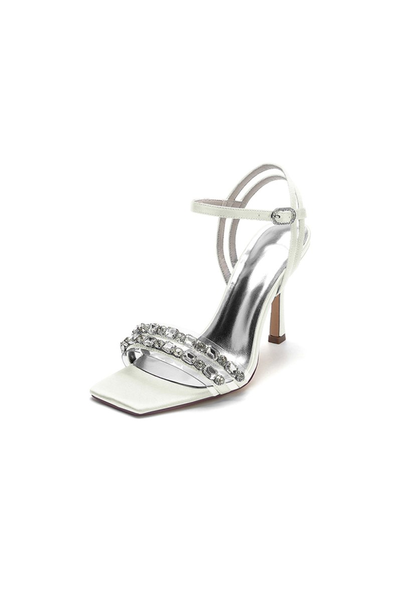 Royal Blue Satin Heels with Double Crystal Straps