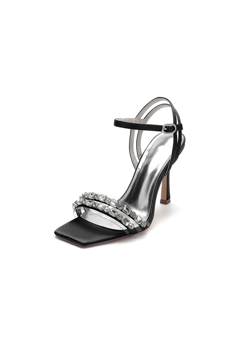 Royal Blue Satin Heels with Double Crystal Straps